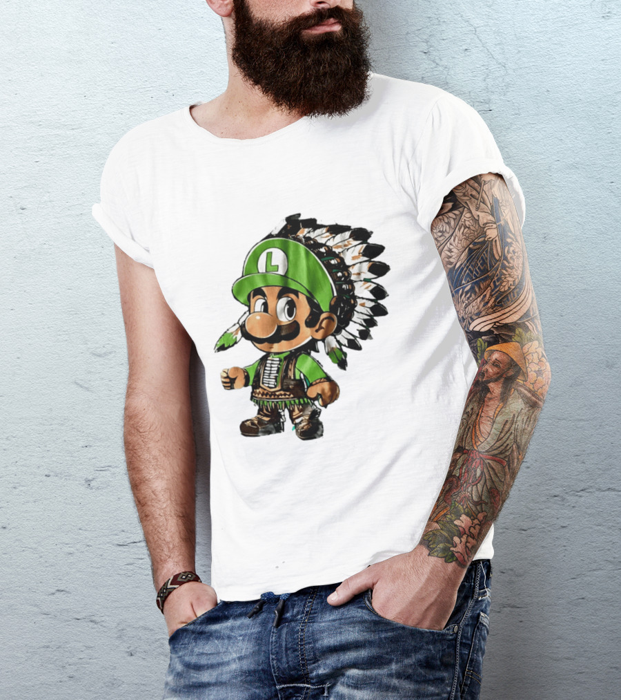 Luigi Green Hat Native American Headdress T-Shirt