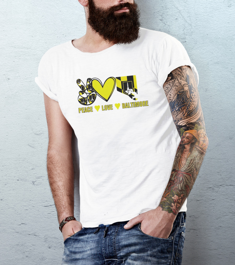 Peace Love Baltimore Maryland Flag Charm City T-Shirt