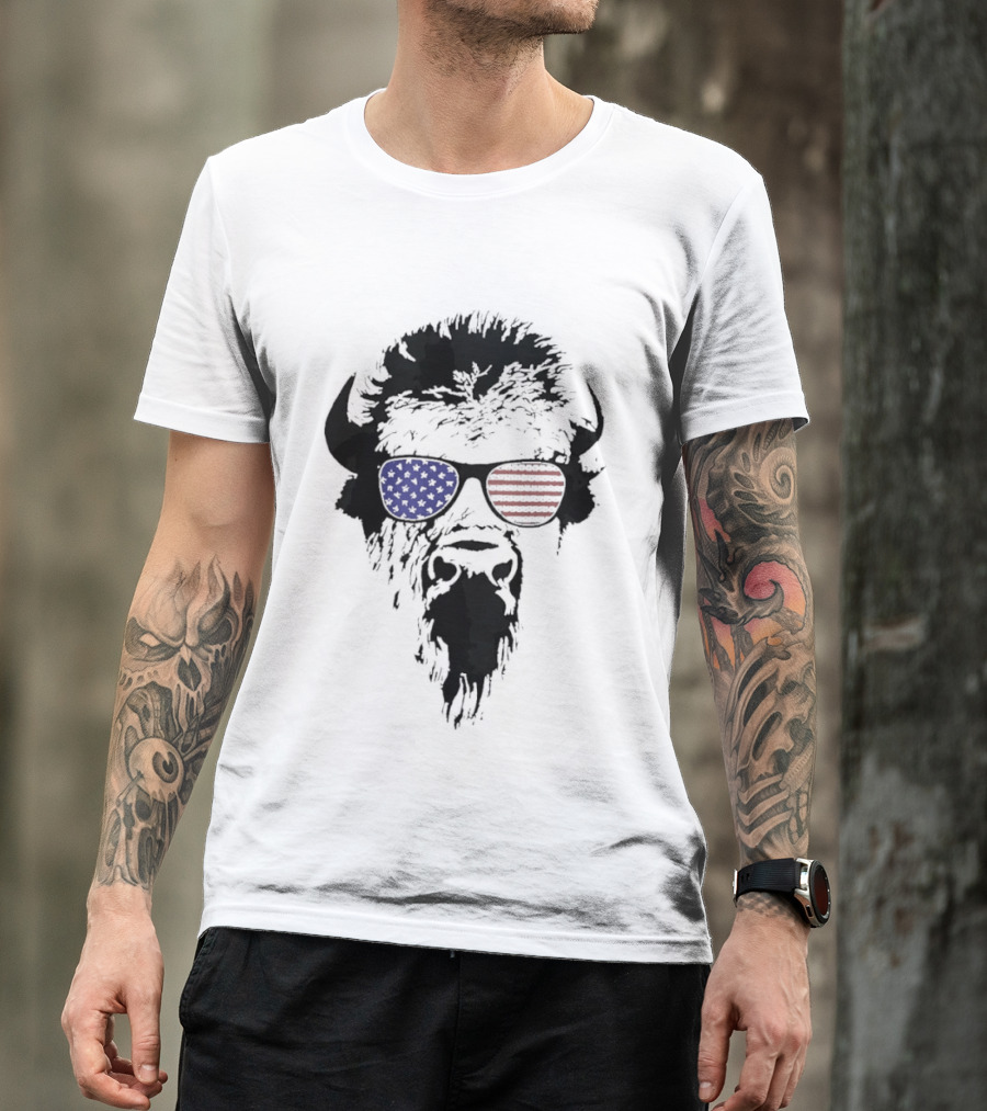 American Buffalo Patriotic Sunglasses Flag T-Shirt