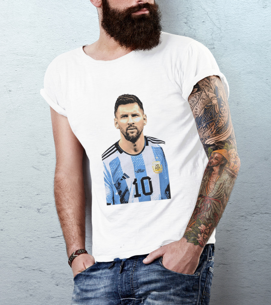 Lionel Messi Argentina 10 AFA Blue White Stripes Football Star T-Shirt