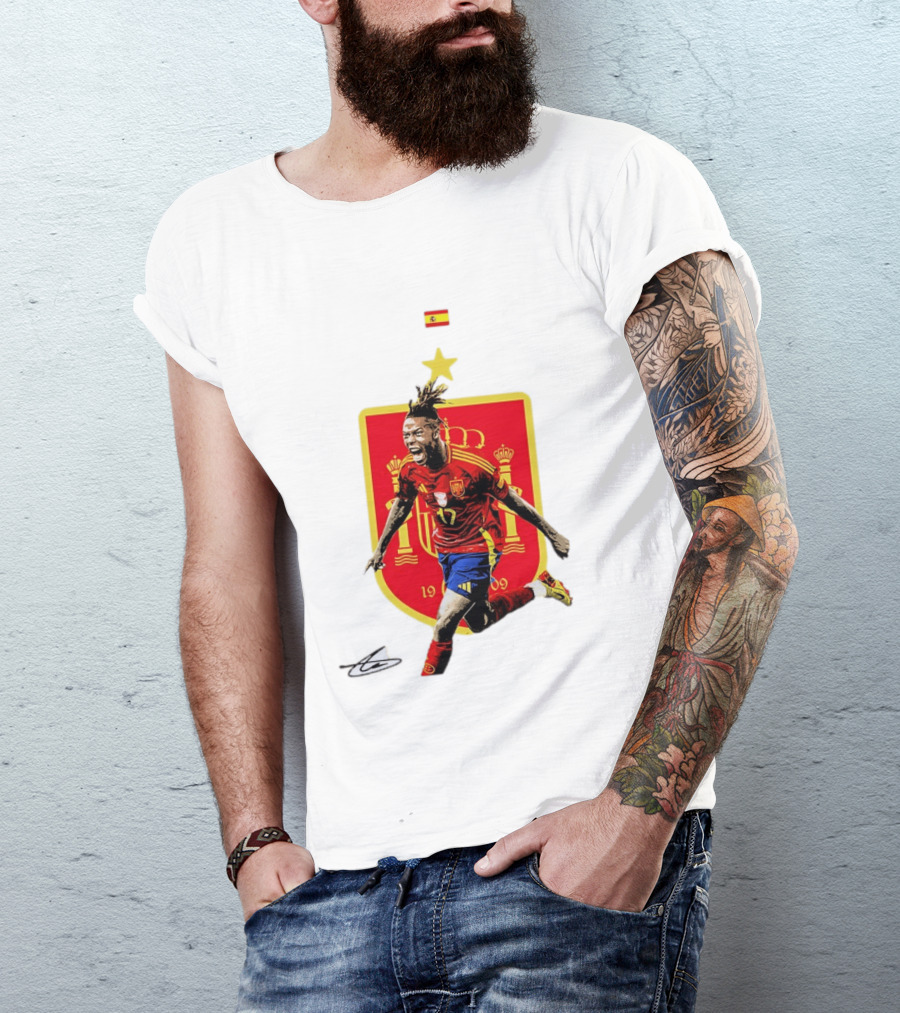 Nico Williams España Número 19 Escudo De La Selección Española Flag T-Shirt