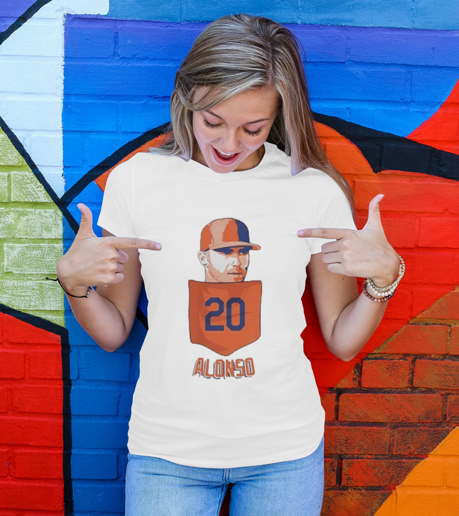 Pete Alonso 20 New York Mets MLB Baseball Pocket T-Shirt