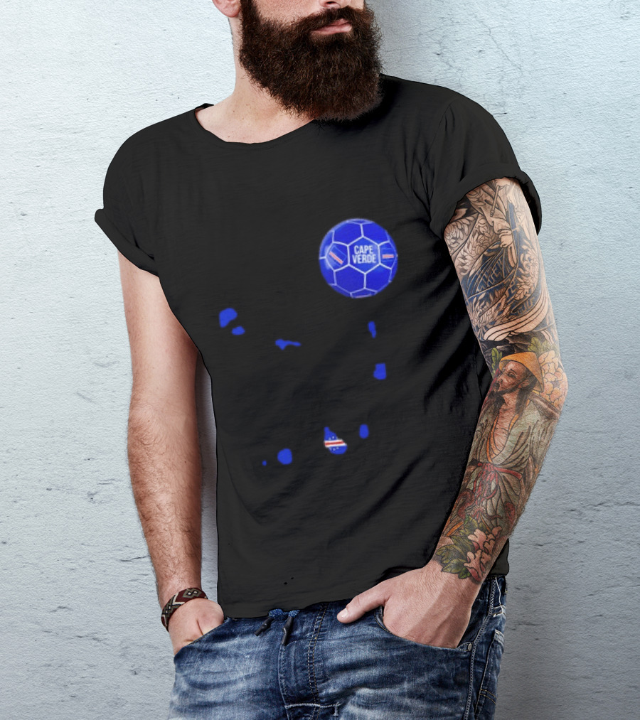 Cape Verde Soccer Pride Blue Football Map T-Shirt