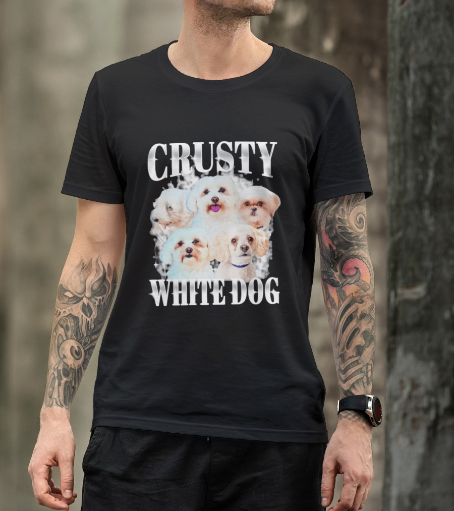 Crusty White Dog Collage 90s Bootleg Vintage Style Nostalgia T-Shirt