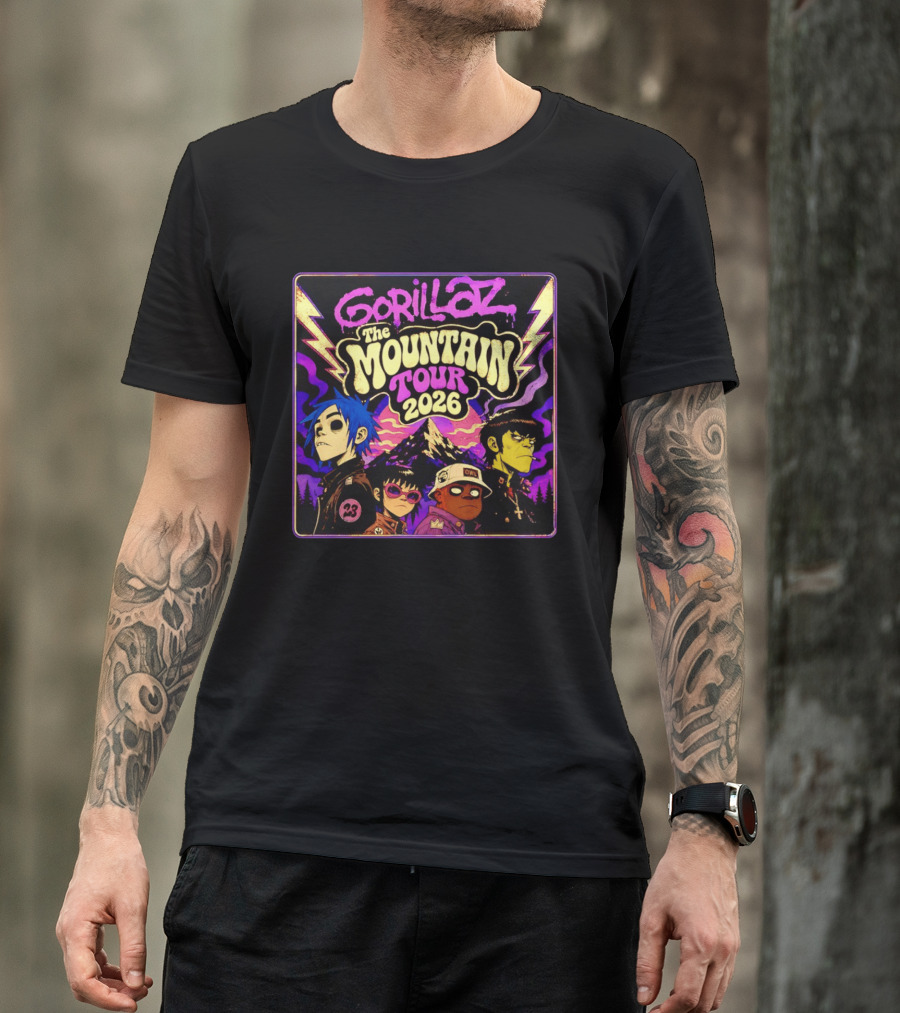 Gorillaz The Mountain Tour 2026 2D Murdoc Niccals Lightning T-Shirt
