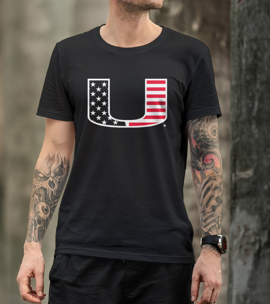 Stars And Stripes Miami Hurricanes U American Flag T-Shirt