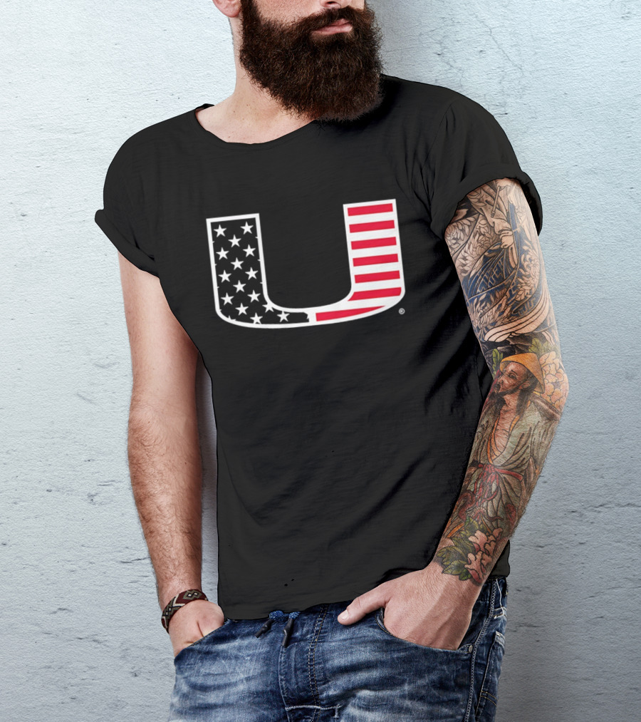 Stars And Stripes Miami Hurricanes U American Flag T-Shirt