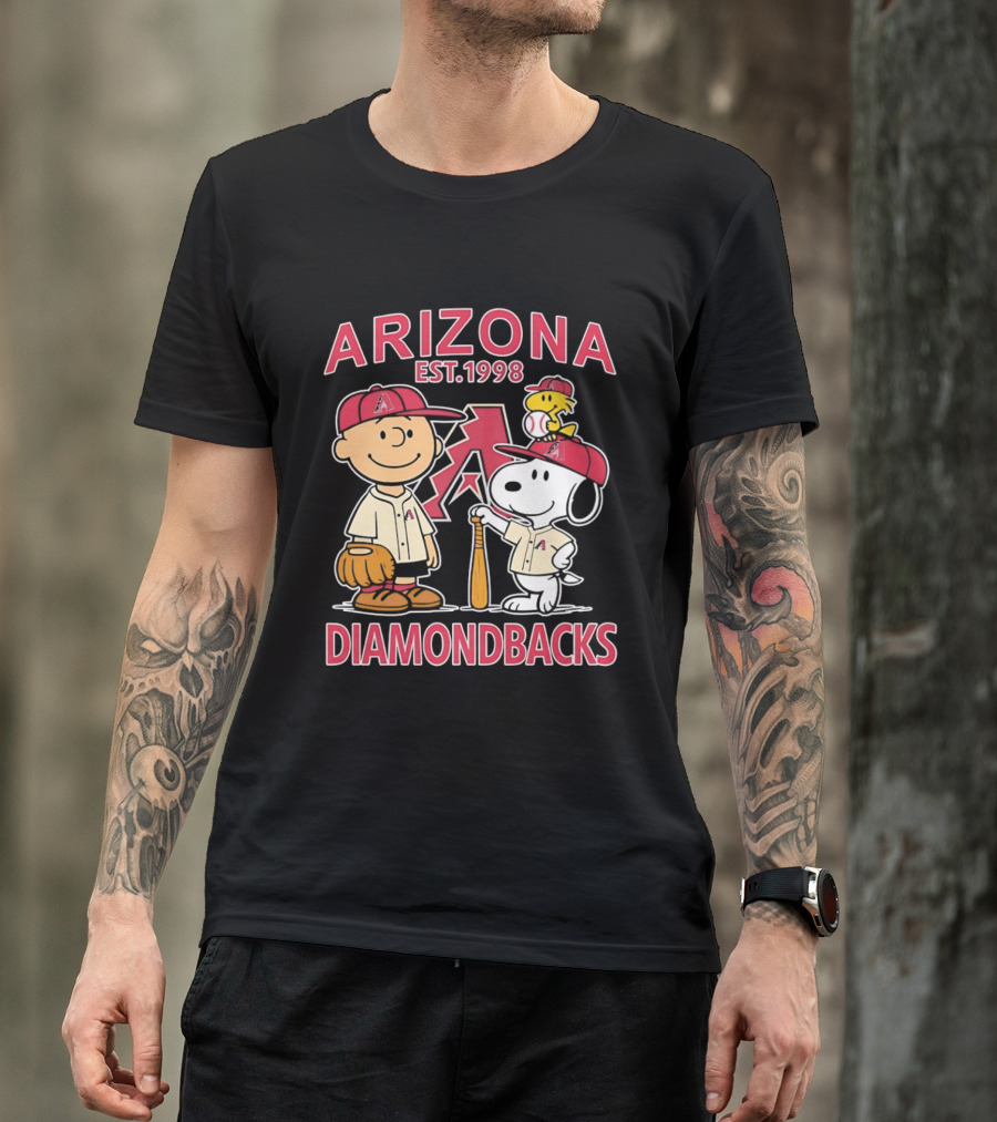 Peanuts Arizona Diamondbacks Est 1998 Charlie Brown Snoopy Woodstock Baseball Collaboration T-Shirt