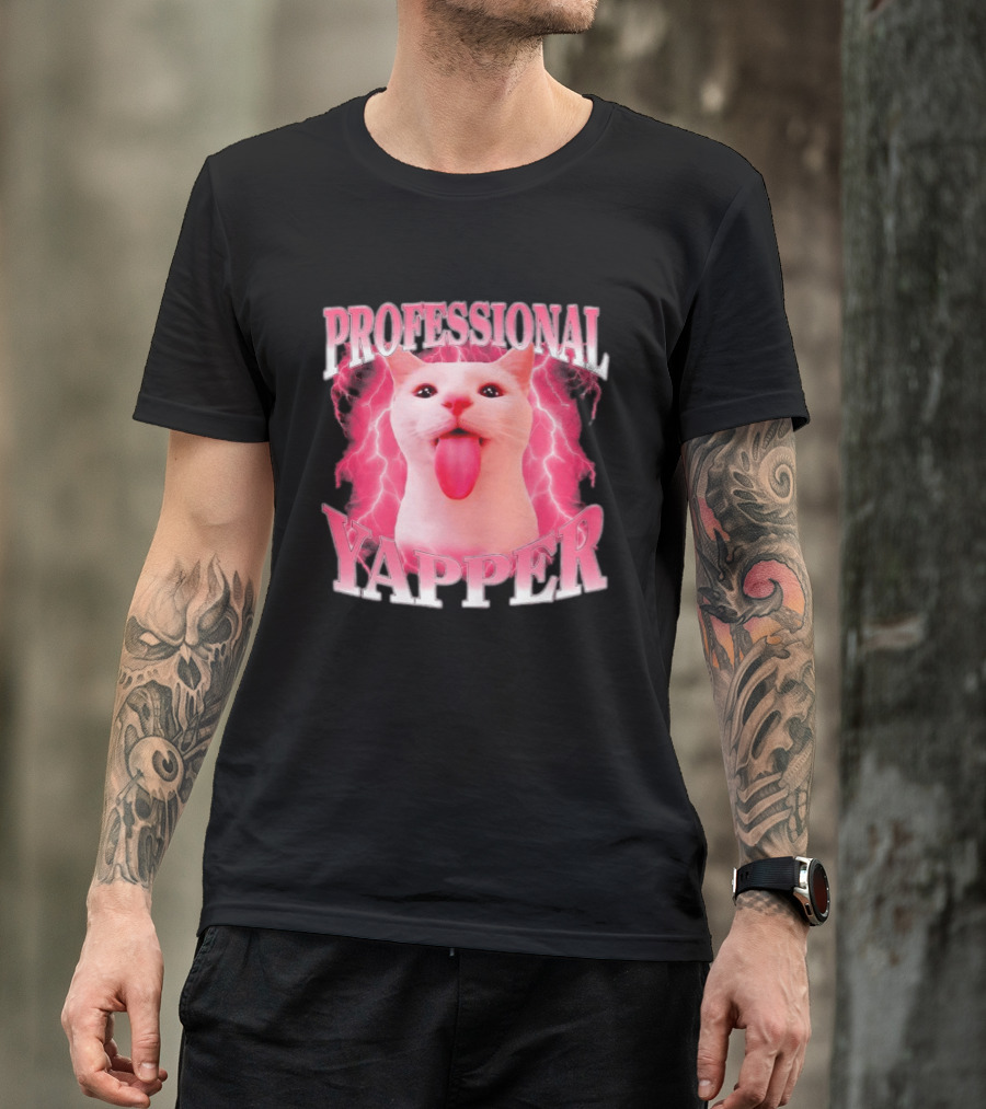 Professional Yapper Cat Pink Lightning Tongue Out T-Shirt