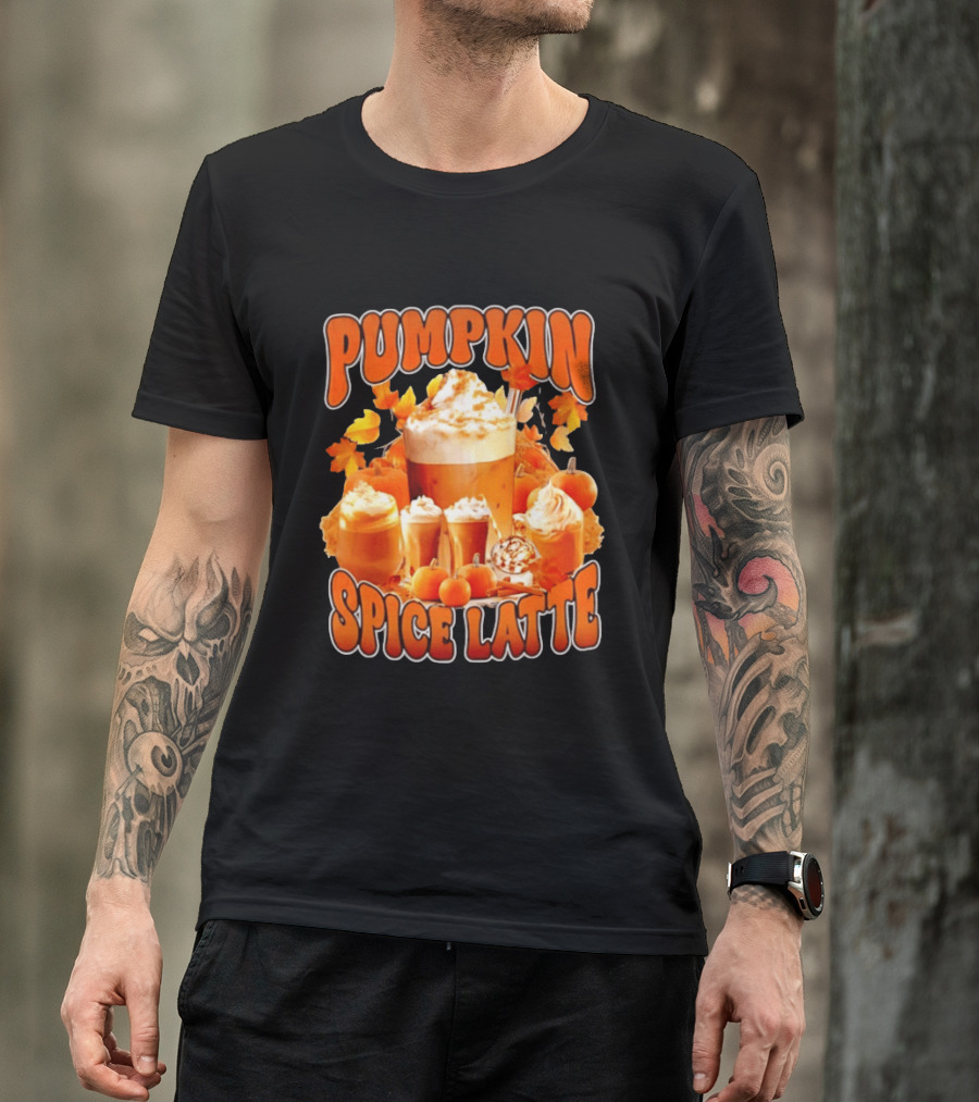 Pumpkin Spice Latte Fall Autumn Halloween Beverage With Whipped Cream And Leaves T-Shirt