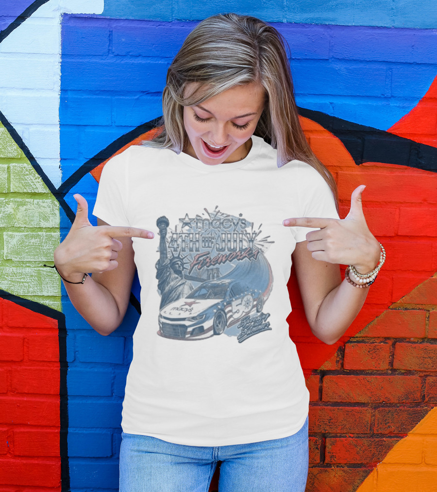 Macy's 4th Of July Fireworks 50 Statue Of Liberty And Race Car T-Shirt