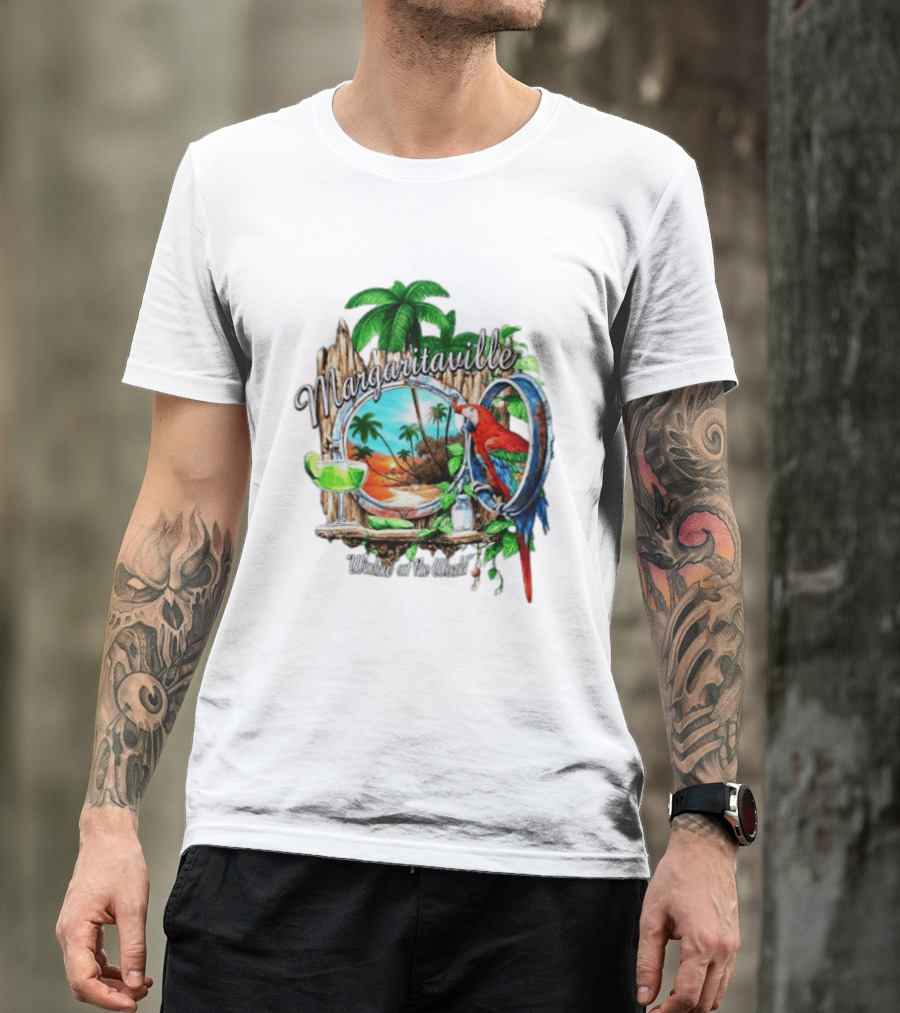 Margaritaville Tropical Parrot Beach Scene Window On The World T-Shirt