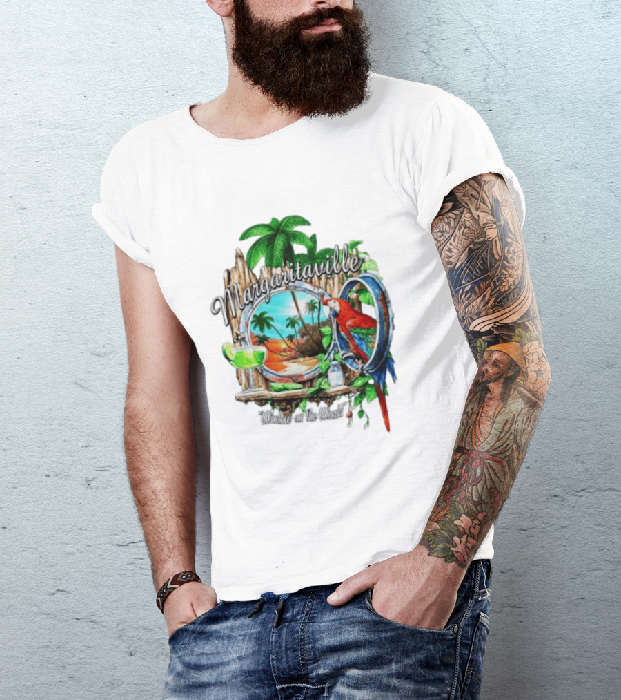 Margaritaville Tropical Parrot Beach Scene Window On The World T-Shirt