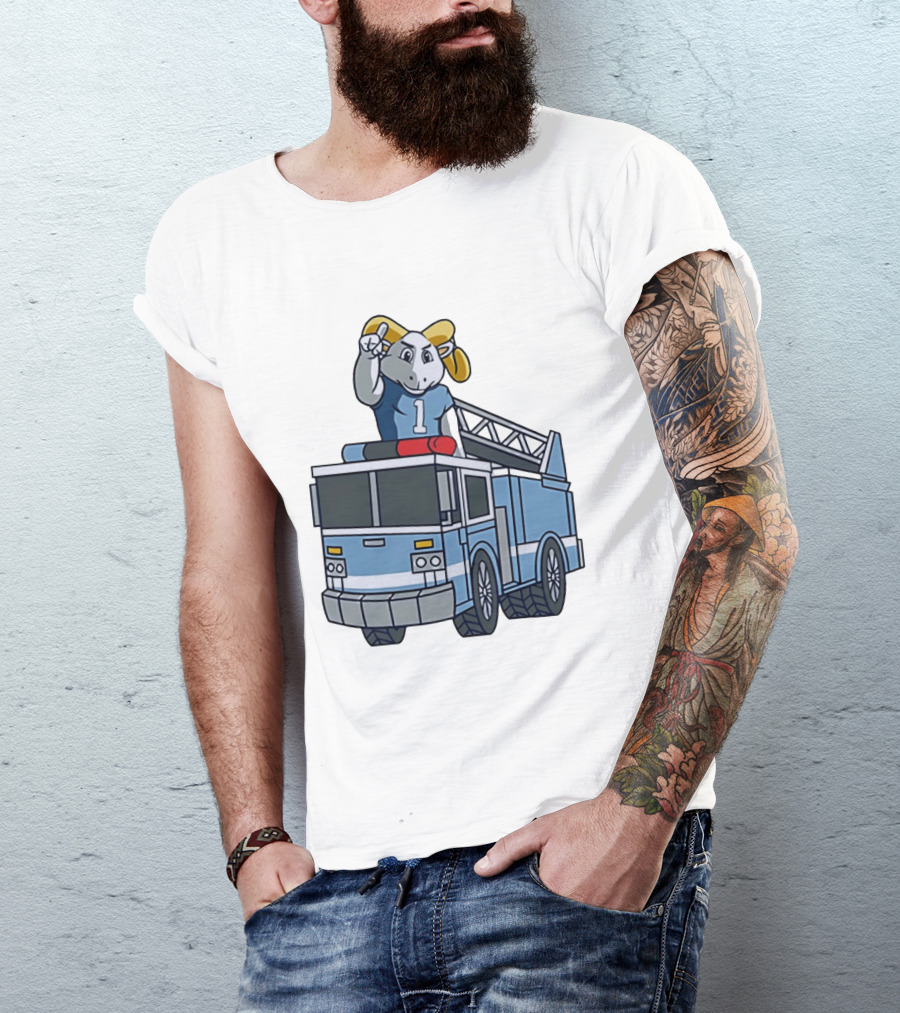 UNC Tar Heels Ram Mascot On Fire Truck Sports Team Merchandise T-Shirt