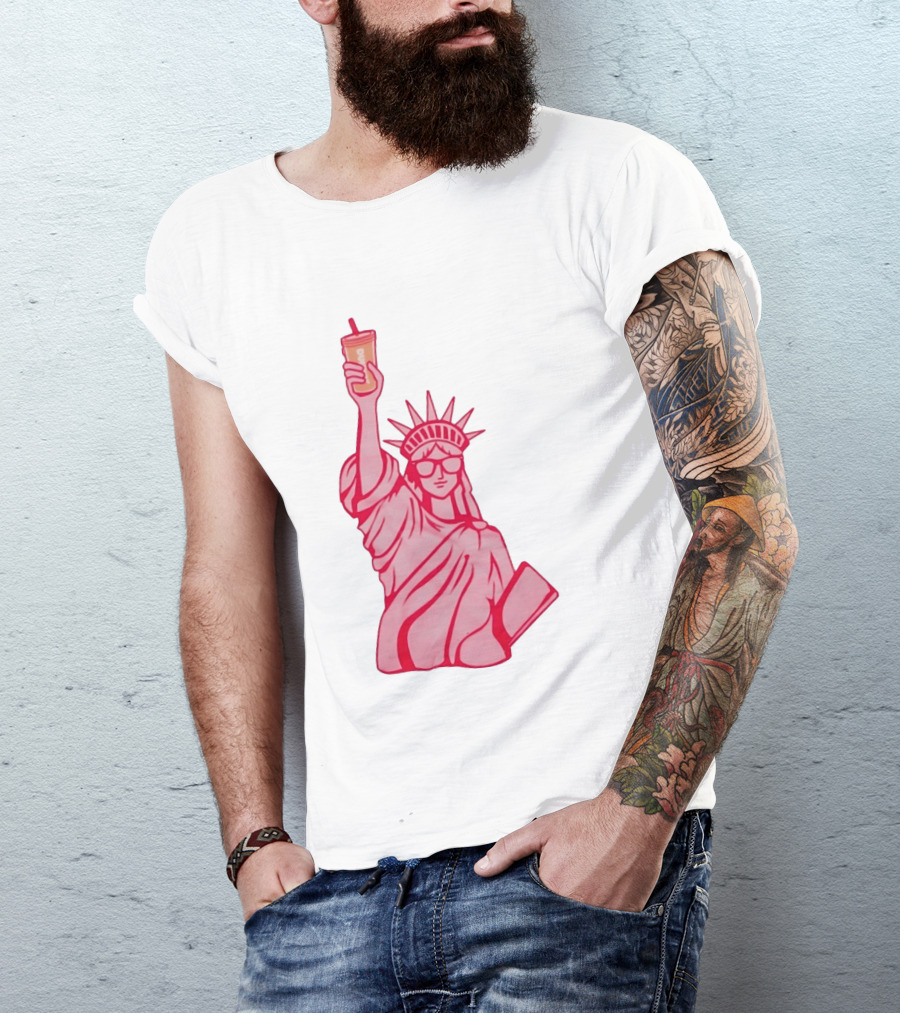 Statue Of Liberty Sunglasses Iced Drink T-Shirt