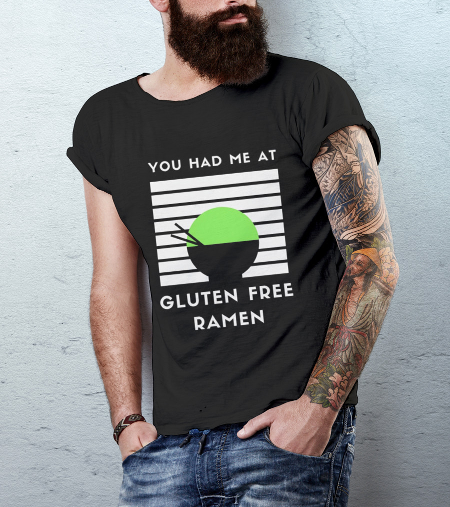 You Had Me At Gluten Free Ramen Retro Style Lines Green Circle T-Shirt
