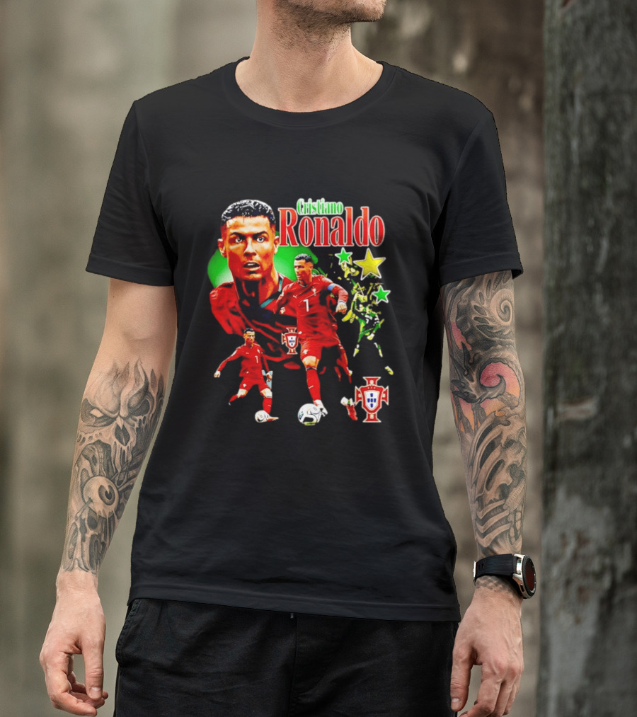 Cristiano Ronaldo Portugal Soccer Star Number 7 Iconic Footballer Illustration With Portugal T-Shirt