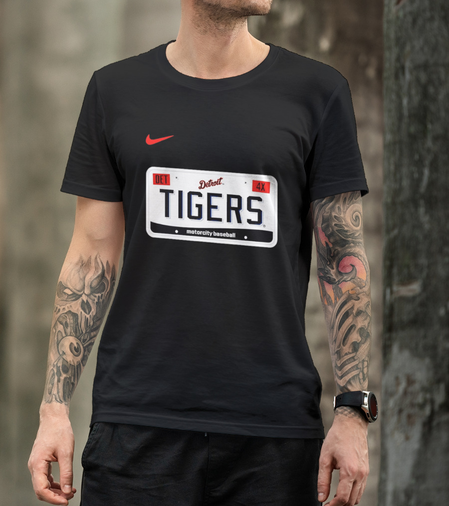 Detroit Tigers License Plate DET 4X Motorcity Baseball Nike T-Shirt