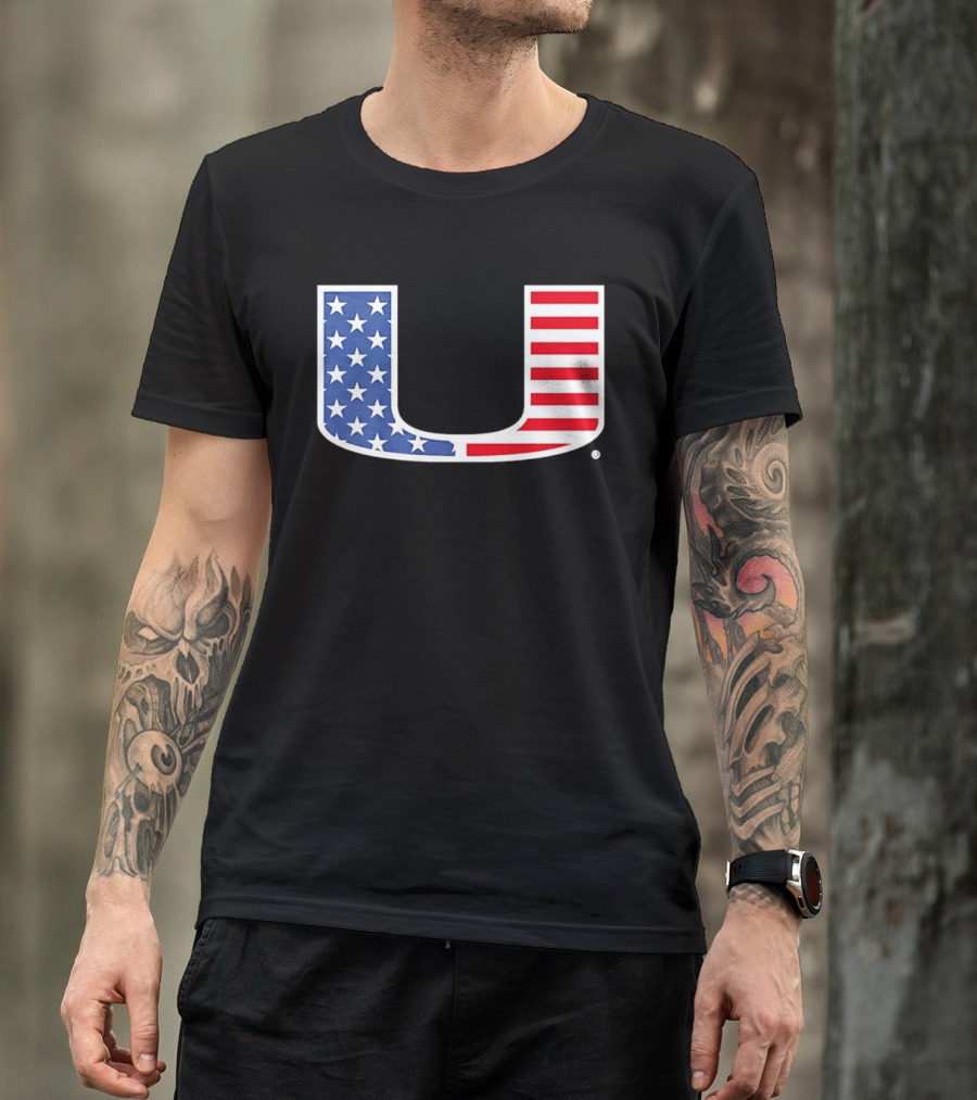 Miami Hurricanes USA Flag Stars Stripes Iconic Team T-Shirt
