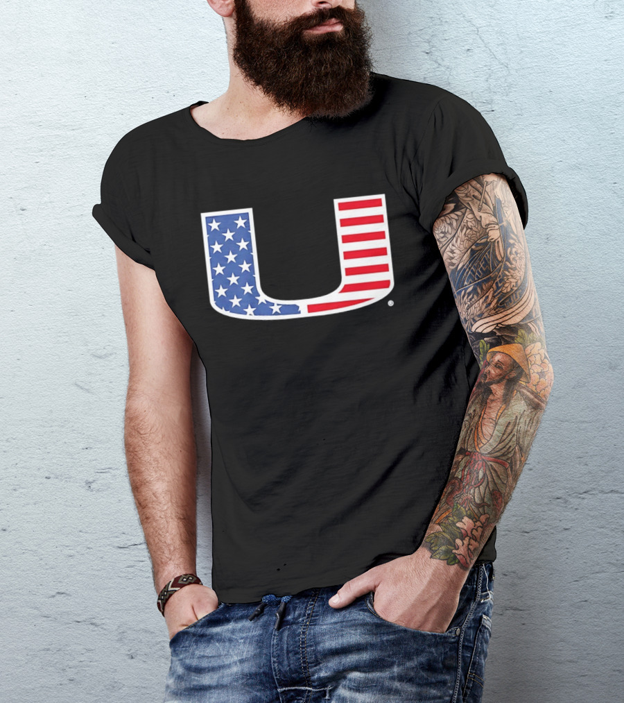 Miami Hurricanes USA Flag Stars Stripes Iconic Team T-Shirt