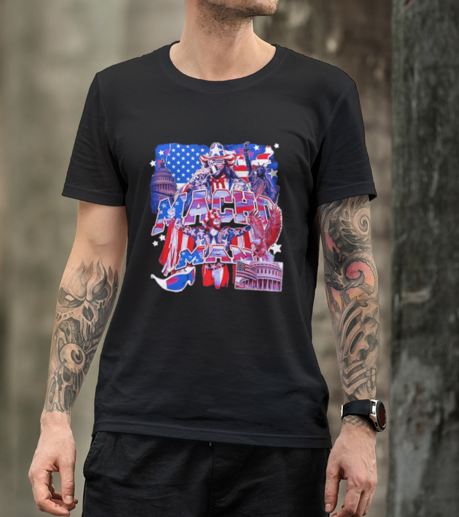 Macho Man America Independence Day Patriotic Retro USA T-Shirt