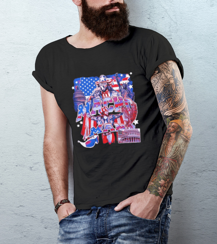 Macho Man America Independence Day Patriotic Retro USA T-Shirt