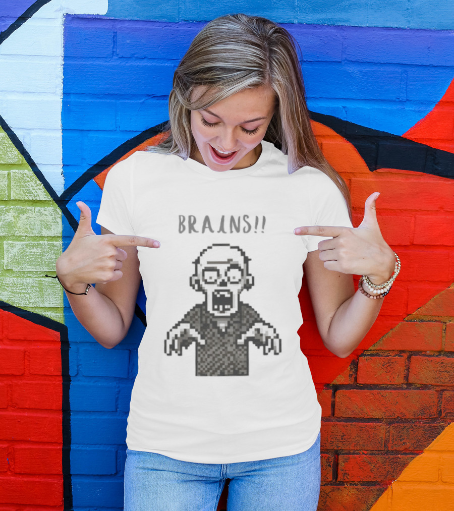 8 Bit Brains Pixel Zombie Undead Horror T-Shirt