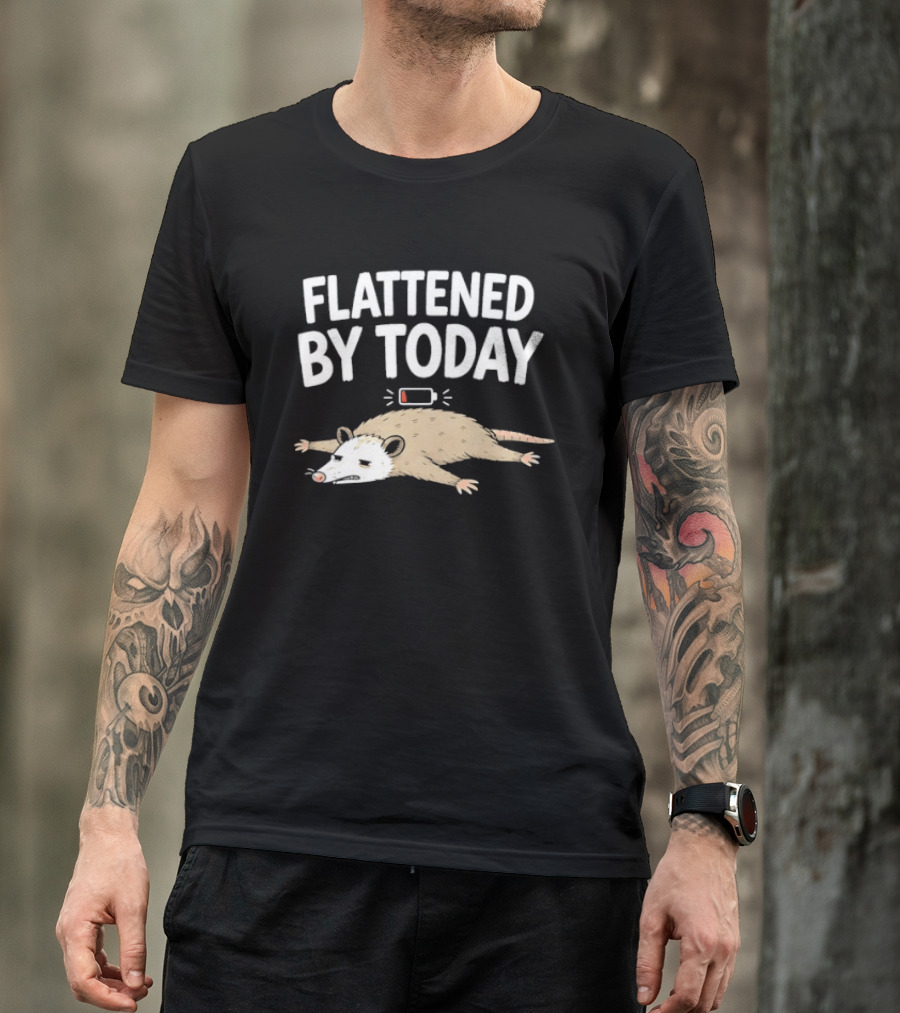 Flattened By Today Opossum Low Battery Humor T-Shirt