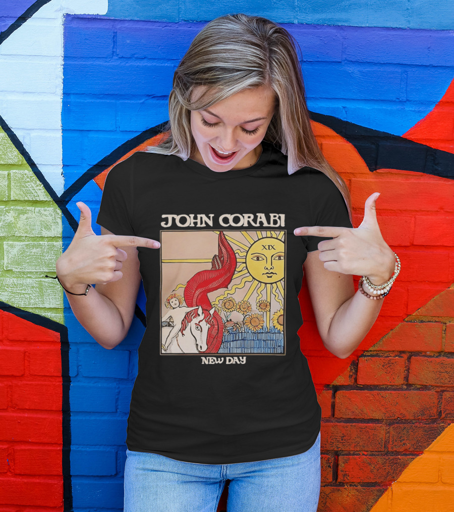 John Corabi New Day The Sun XIX Tarot Card Rider And Sunflowers T-Shirt