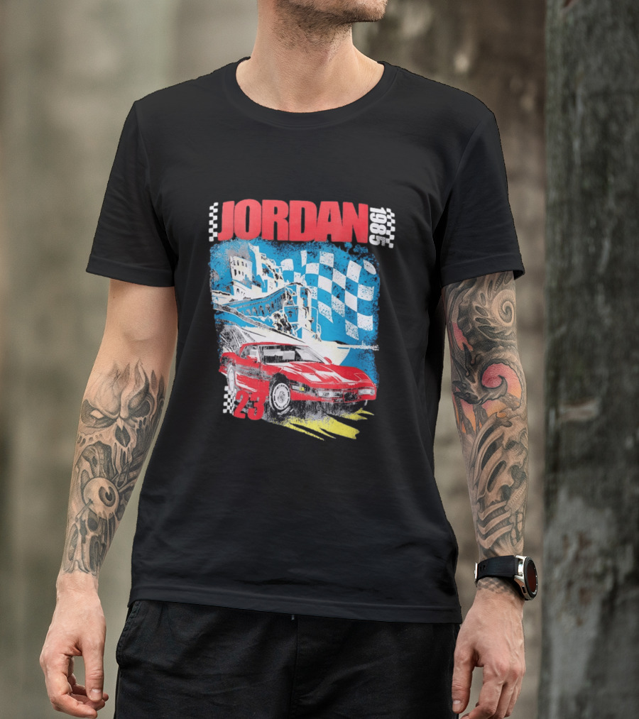 Jordan 1985 23 Chevrolet Corvette C4 Race Car Checkered Flag Racing T-Shirt