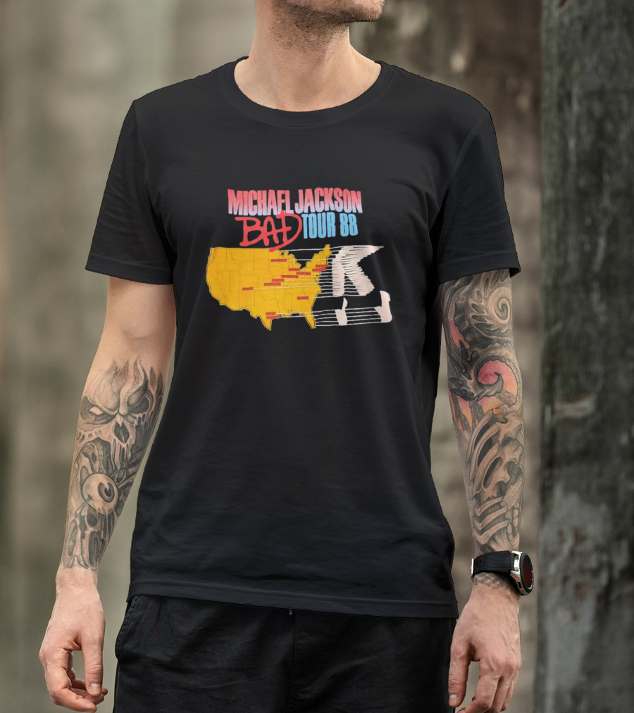 Michael Jackson BAD Tour 88 USA Map T-Shirt