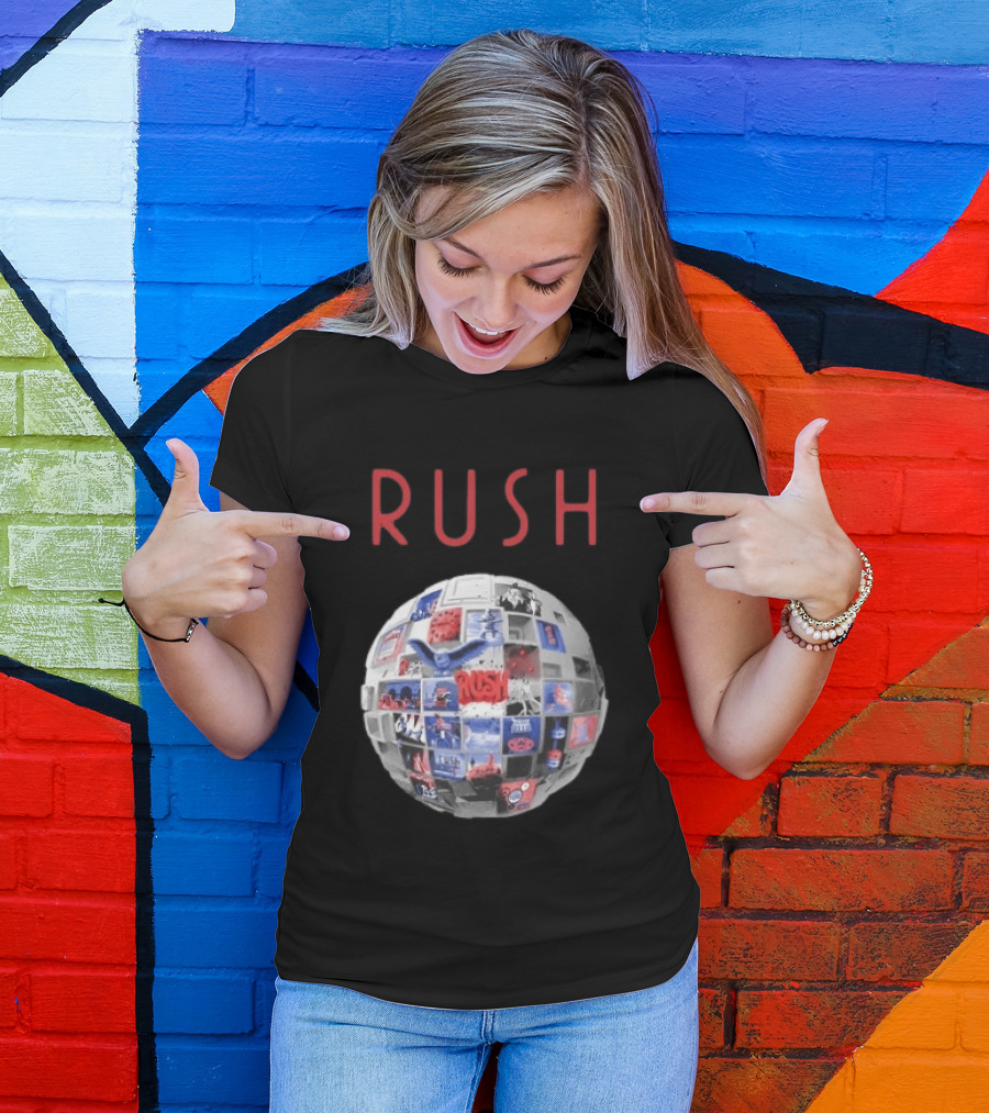 Rush All The World's An Album Tour 2026 2027 History Iconic Sphere Collage T-Shirt