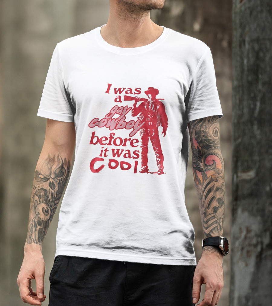 I Was A Gay Cowboy Before It Was Cool LGBTQ Pride Western Humor Red Figure T-Shirt