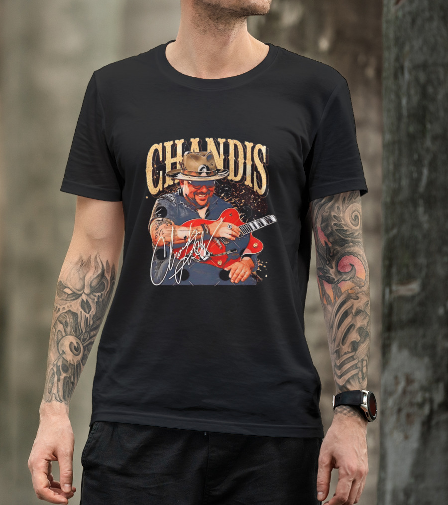 Chandis Guitarist Smiling With Red Guitar And Hat T-Shirt