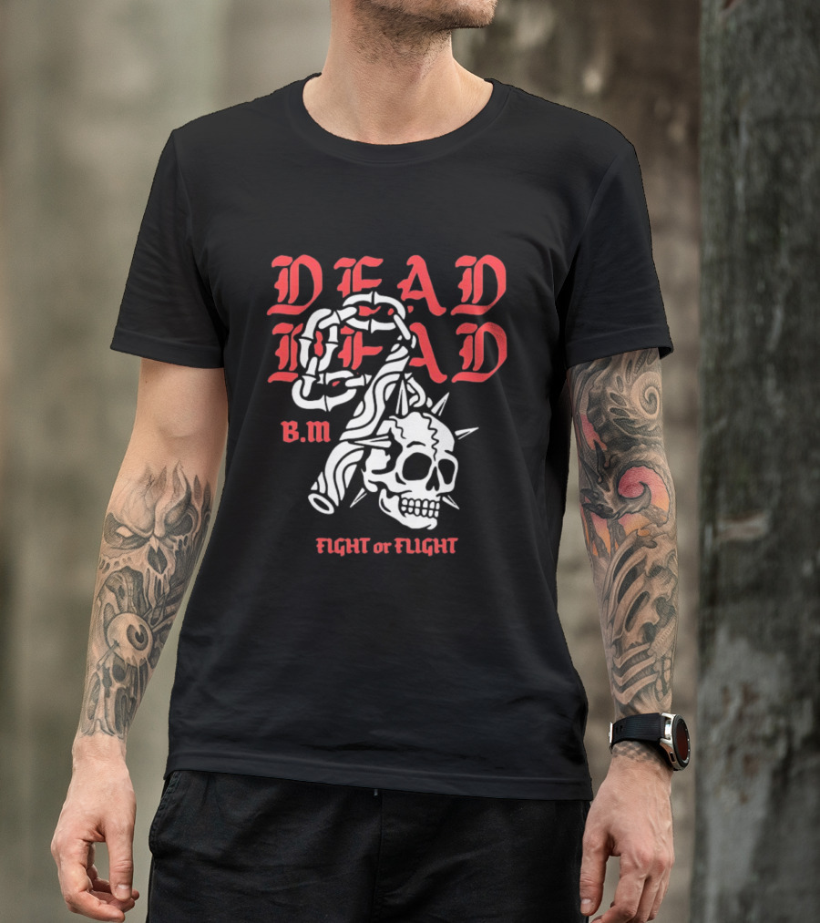 Dead Head BM Fight Or Flight Skull Gripped By Hand Spiked Chain T-Shirt
