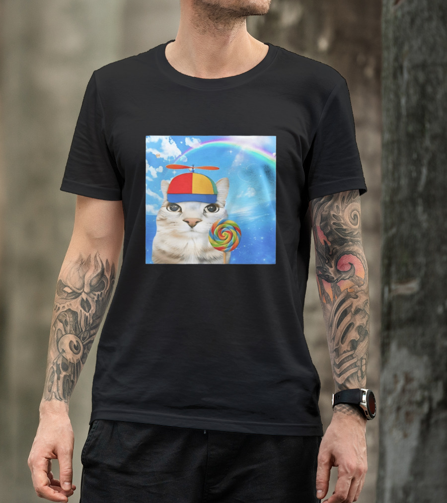 Happy Cat Rainbow Lollipop Dreamcore Brainrot Meme Weirdcore Aesthetic T-Shirt
