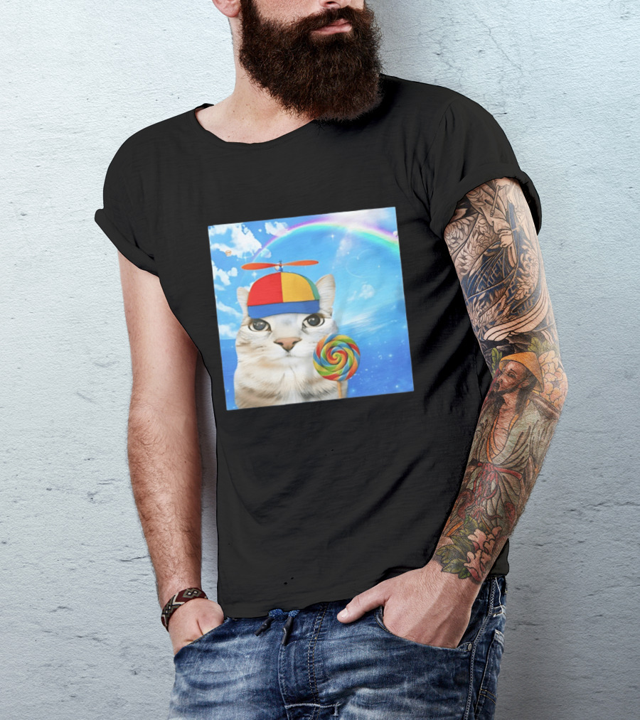 Happy Cat Rainbow Lollipop Dreamcore Brainrot Meme Weirdcore Aesthetic T-Shirt