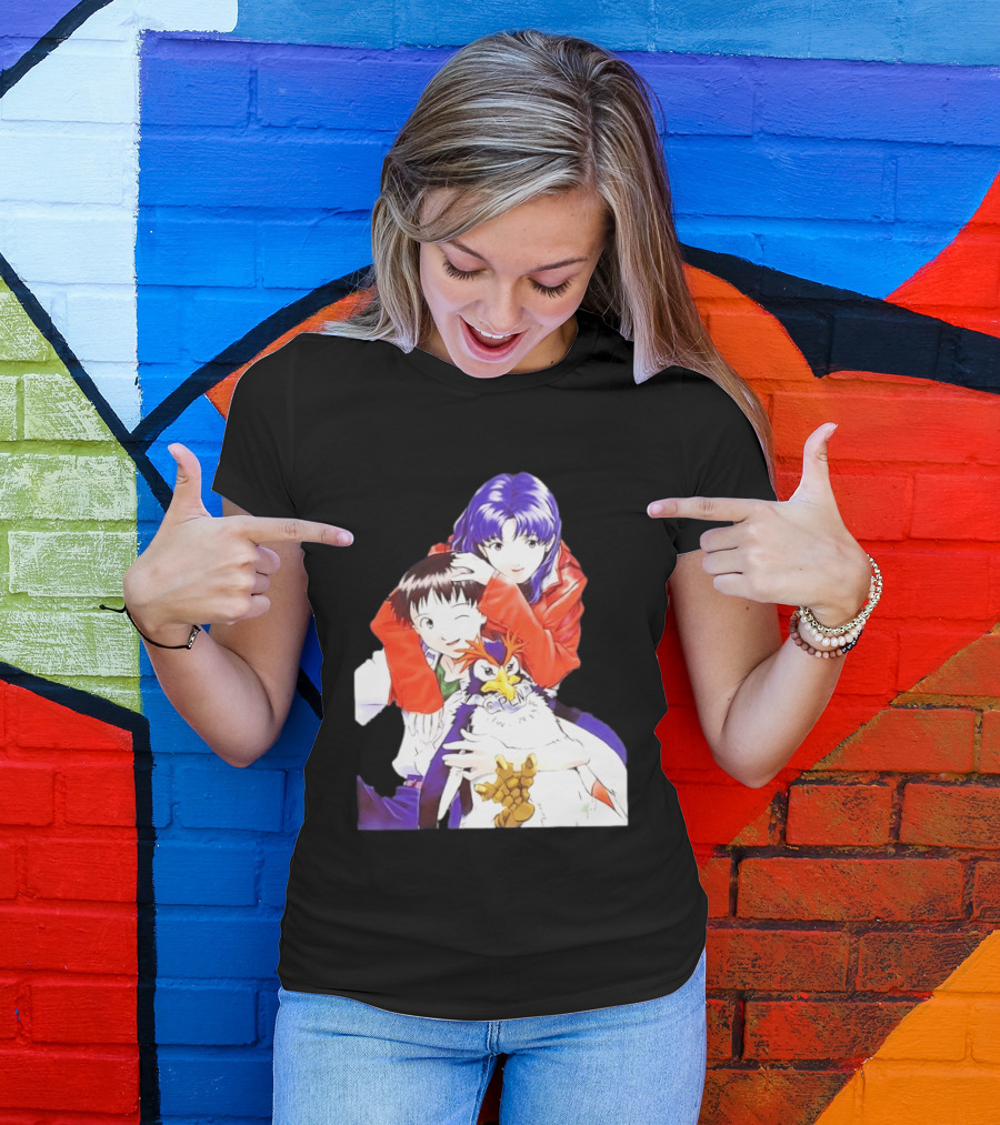 Shinji Ikari Misato Katsuragi Pen Pen Neon Genesis Evangelion Anime Characters T-Shirt