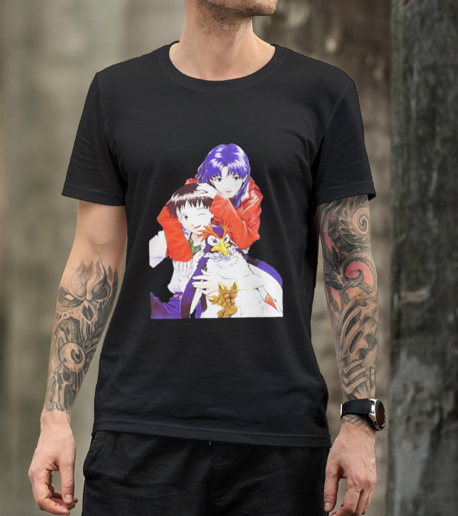 Shinji Ikari Misato Katsuragi Pen Pen Neon Genesis Evangelion Anime Characters T-Shirt