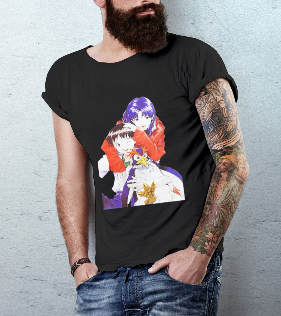 Shinji Ikari Misato Katsuragi Pen Pen Neon Genesis Evangelion Anime Characters T-Shirt