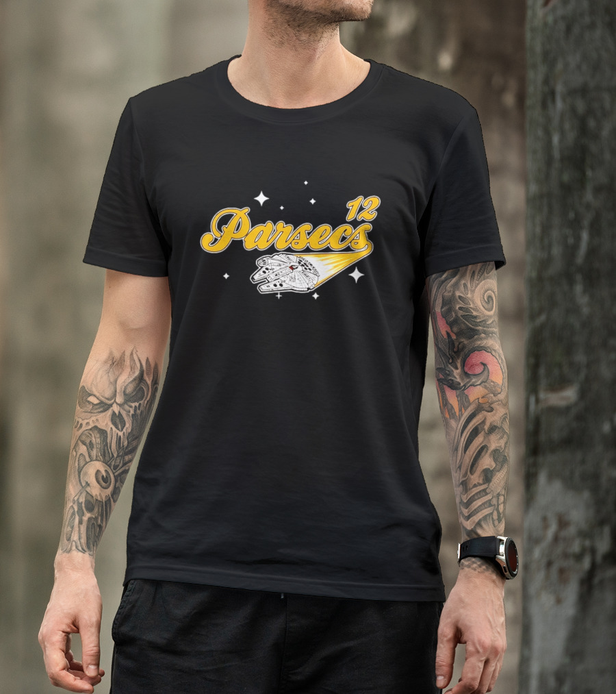 Millennium Falcon 12 Parsecs Star Wars Han Solo Baseball Script T-Shirt