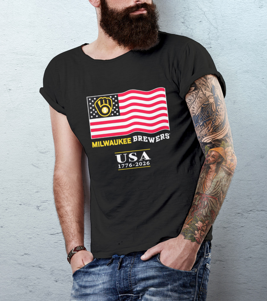 Milwaukee Brewers USA 1776 2026 American Flag Baseball Team T-Shirt