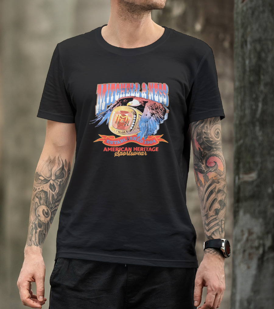 Mitchell And Ness Nostalgia Co American Heritage Sportswear Established 1904 Eagle Ring T-Shirt