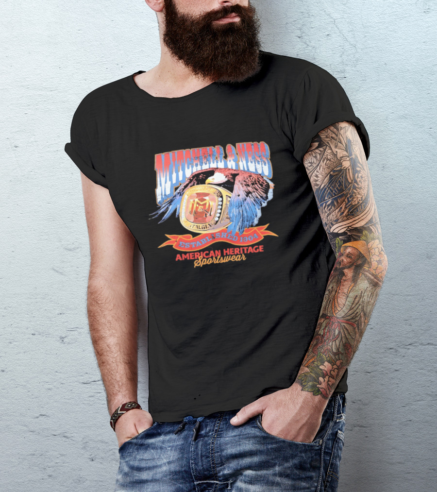 Mitchell And Ness Nostalgia Co American Heritage Sportswear Established 1904 Eagle Ring T-Shirt