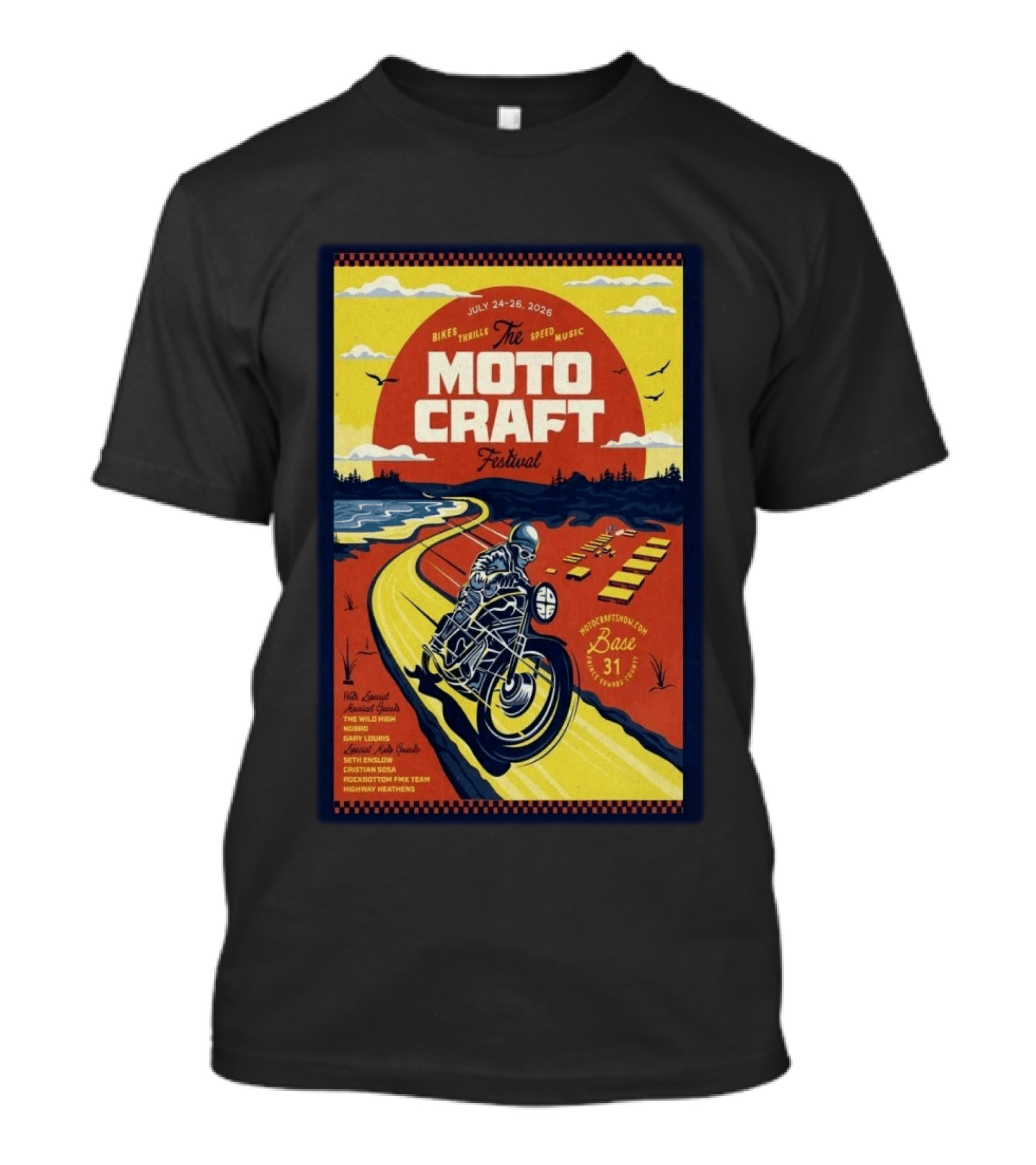 Moto Craft Festival July 24 26 2026 Base31 Prince Edward County Bikes Thrills Speed Music T-Shirt