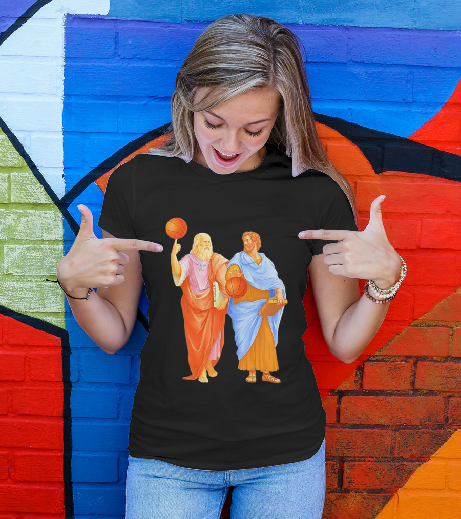 Plato Spinning Basketball Aristotle Playing Basketball In Ancient Greek Philosophy Duel T-Shirt
