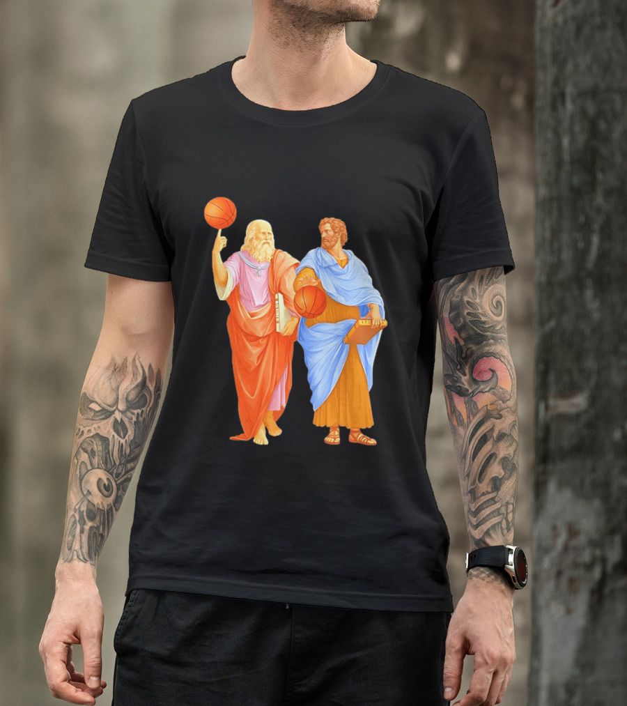 Plato Spinning Basketball Aristotle Playing Basketball In Ancient Greek Philosophy Duel T-Shirt