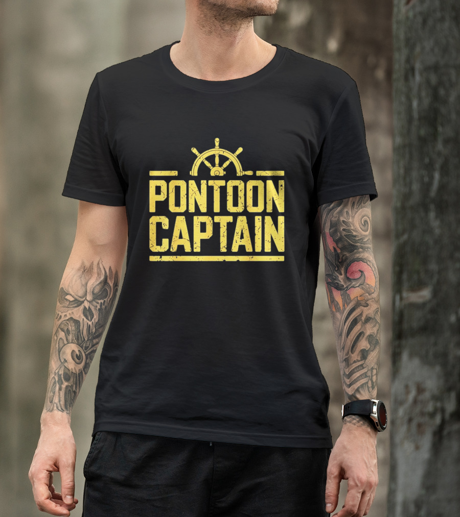 Pontoon Captain Ship Wheel Nautical Boating Adventure T-Shirt