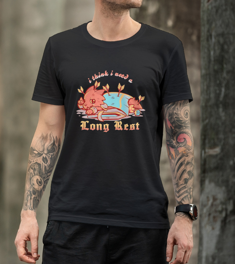 I Think I Need A Long Rest Warrior Cat Lying With Arrows DnD T-Shirt
