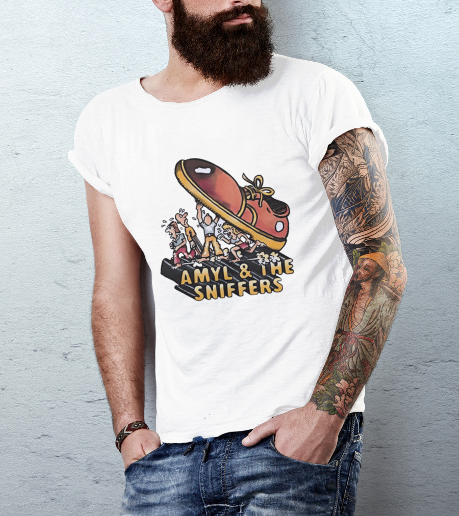 Amyl And The Sniffers Cartoon Giant Shoe Stomping T-Shirt